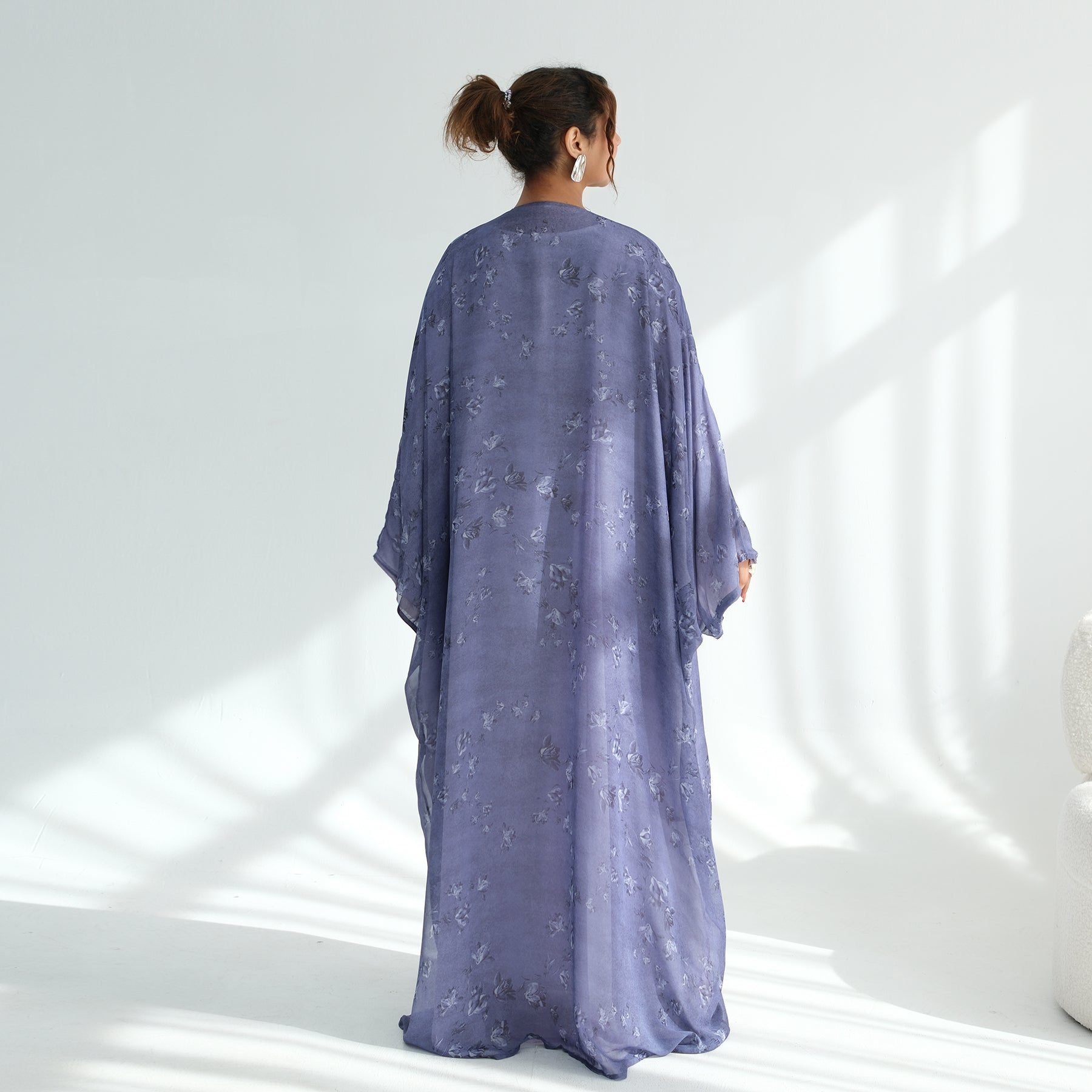 Printed Purple Flower Chiffon Abaya