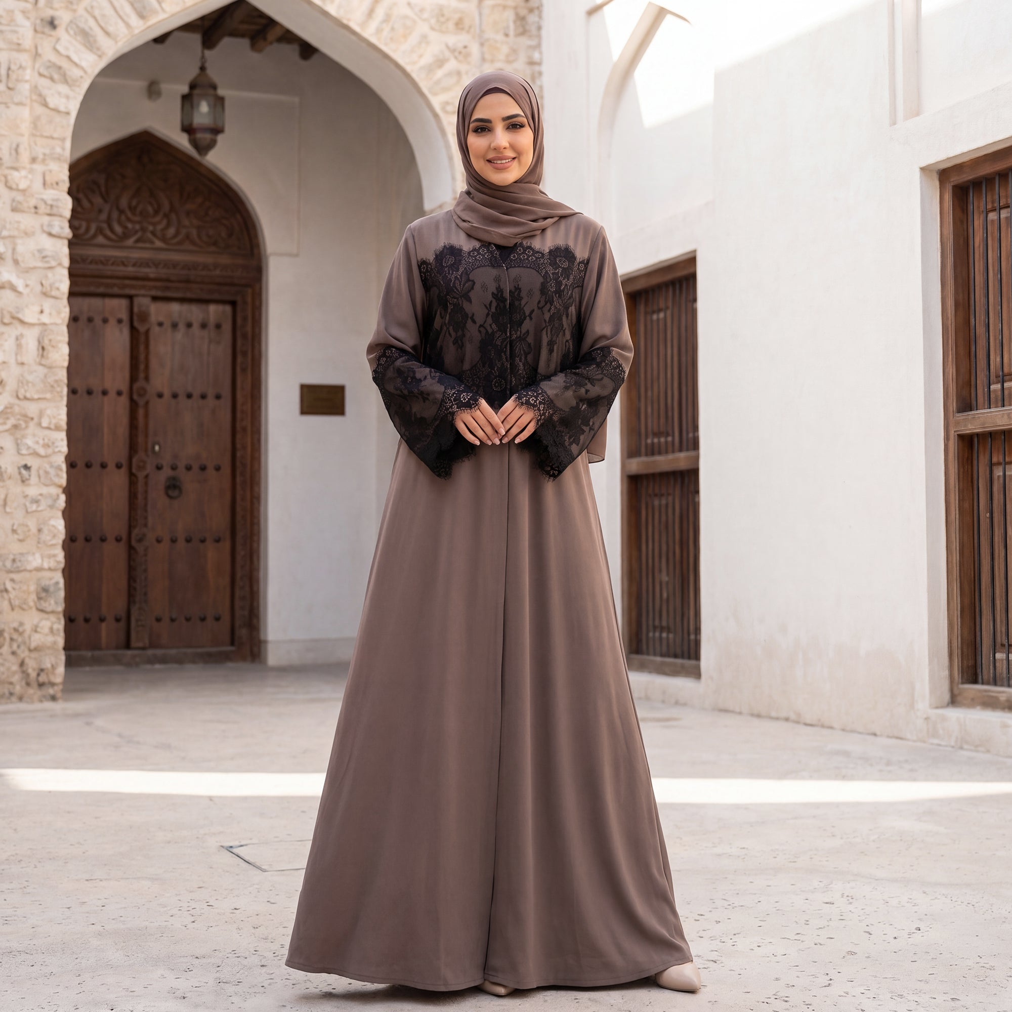 Yasmin Luxe Nida Lace Patchwork Abaya