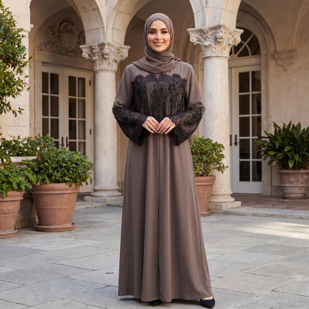 Yasmin Luxe Nida Lace Patchwork Abaya