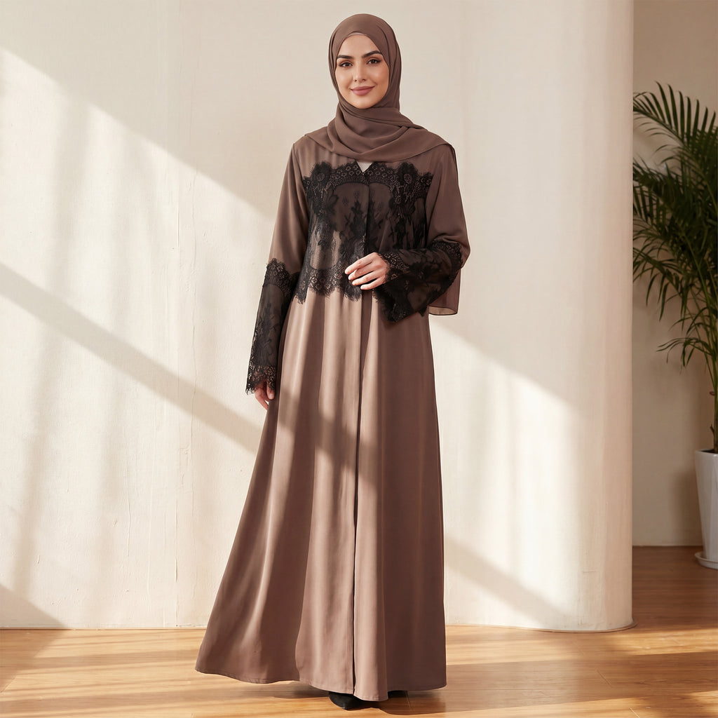 Yasmin Luxe Nida Lace Patchwork Abaya