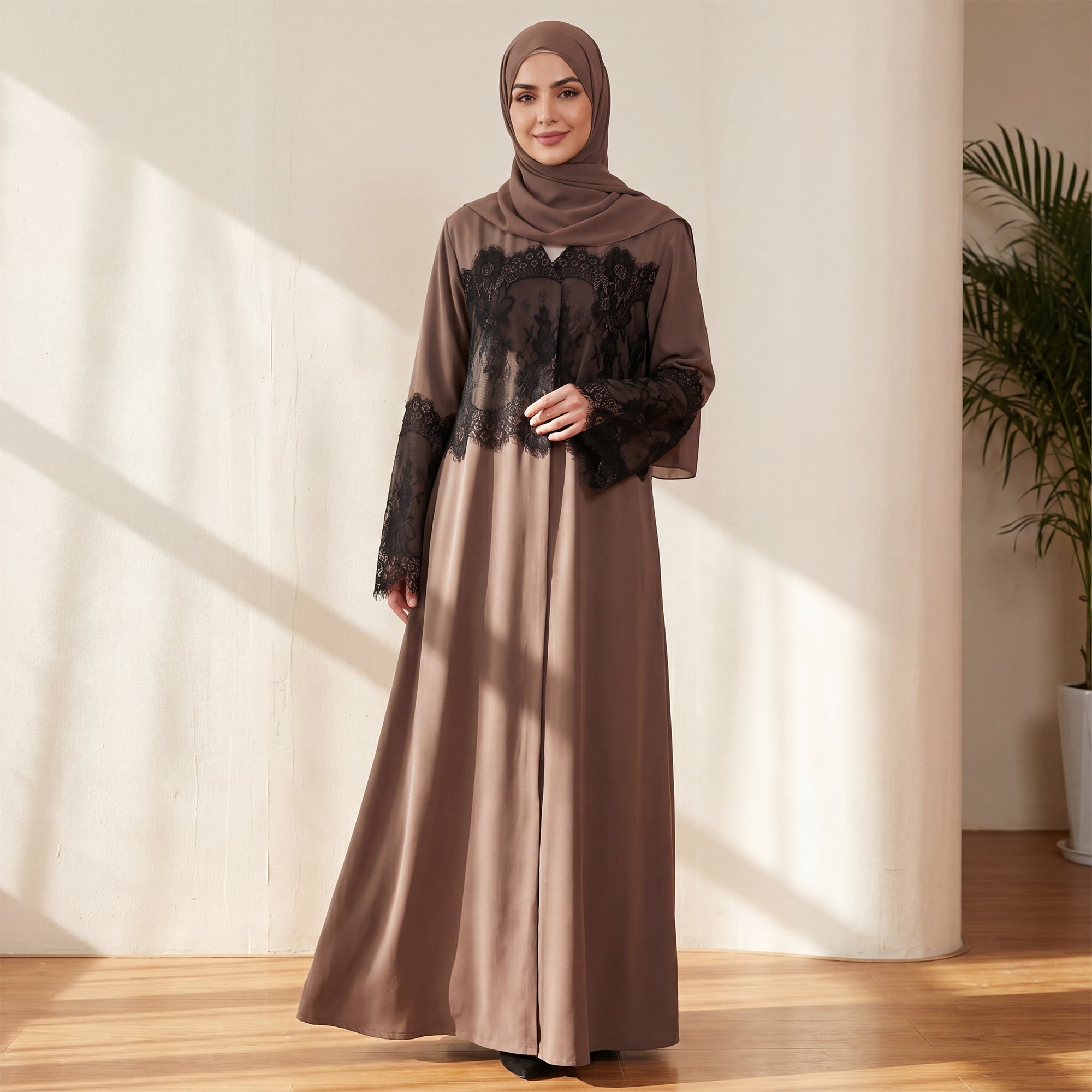 Yasmin Luxe Nida Lace Patchwork Abaya