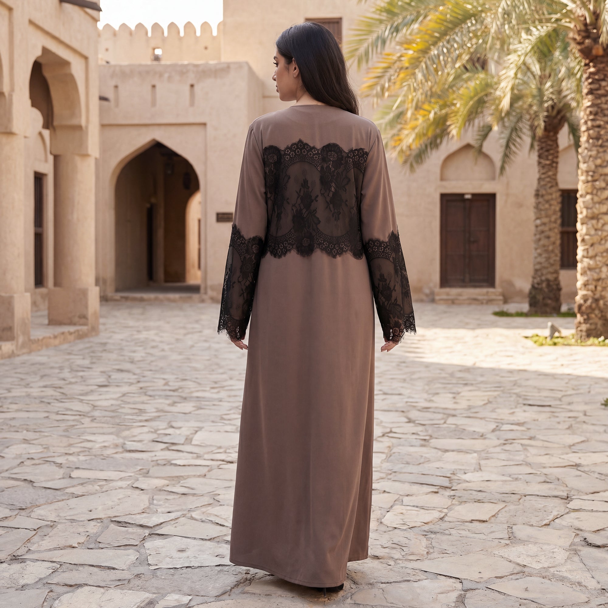 Yasmin Luxe Nida Lace Patchwork Abaya