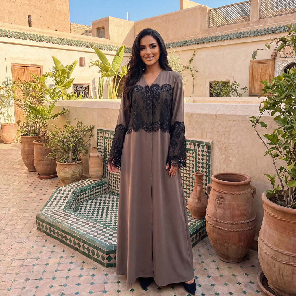 Yasmin Luxe Nida Lace Patchwork Abaya