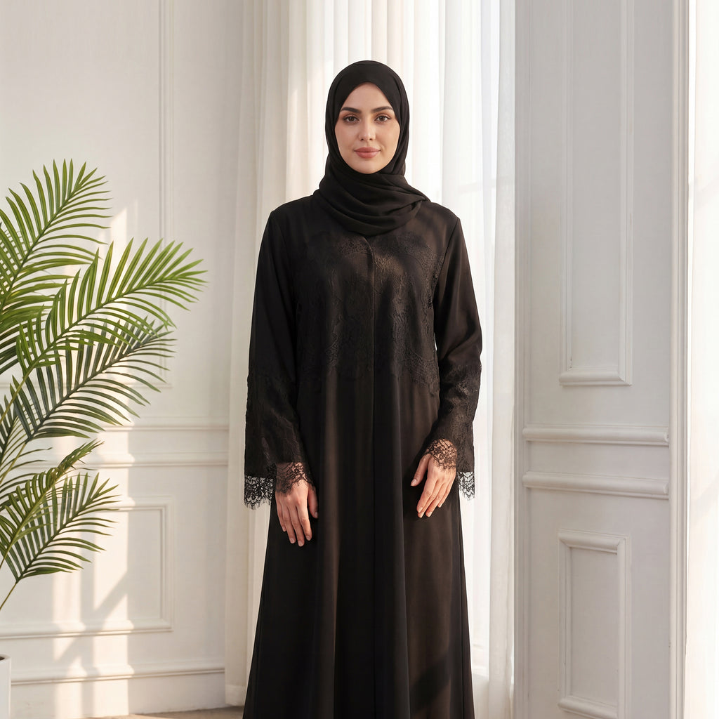 Yasmin Luxe Nida Lace Patchwork Abaya
