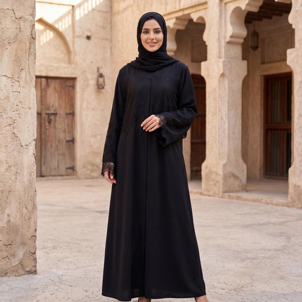 Yasmin Luxe Nida Lace Patchwork Abaya