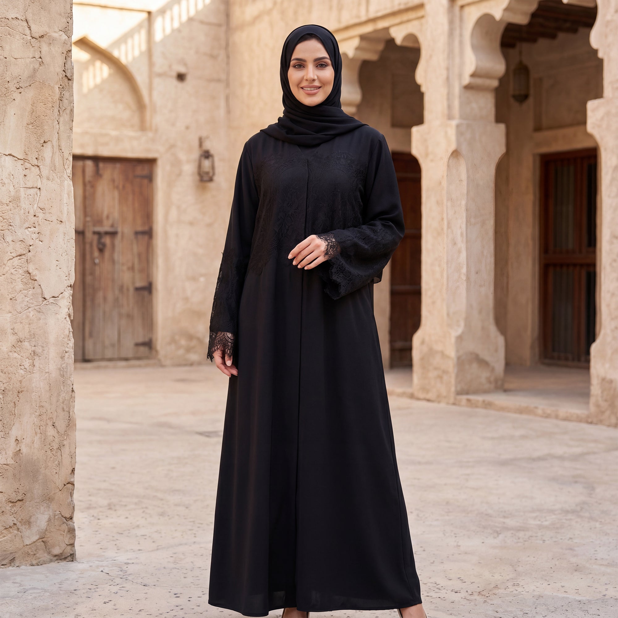 Yasmin Luxe Nida Lace Patchwork Abaya