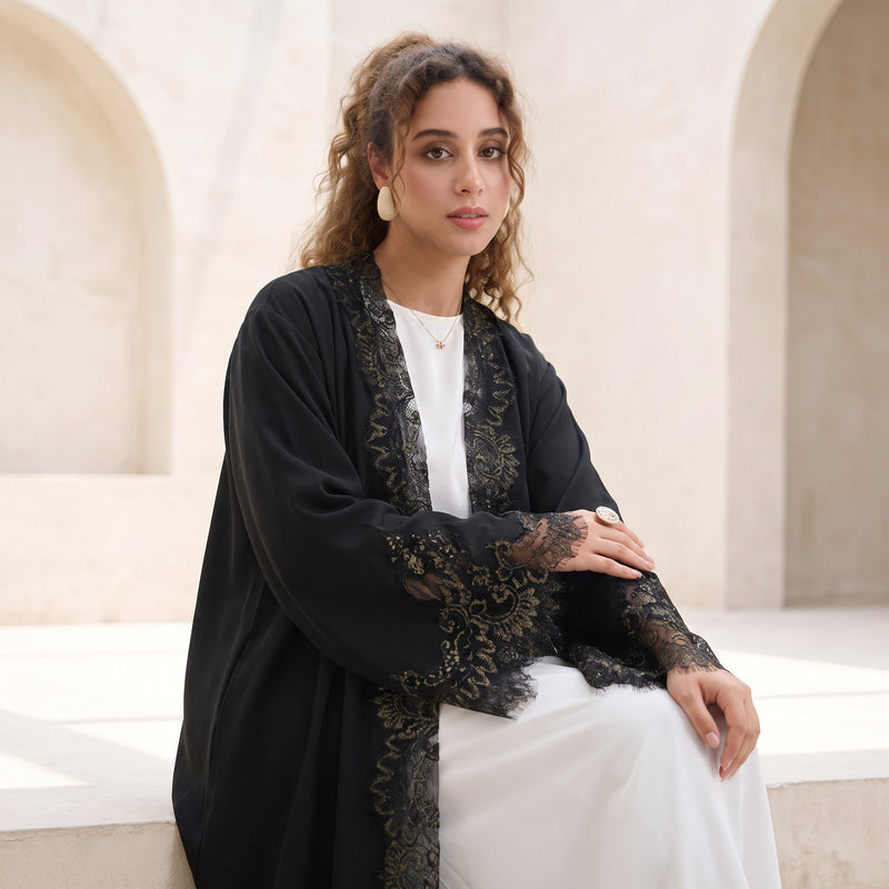 dubai-lace-trim-wide-sleeves-open-front-abaya-nida-black-golden-noor-and-grace