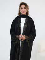 dubai-lace-trim-wide-sleeves-open-front-abaya-nida-black-noor-and-grace