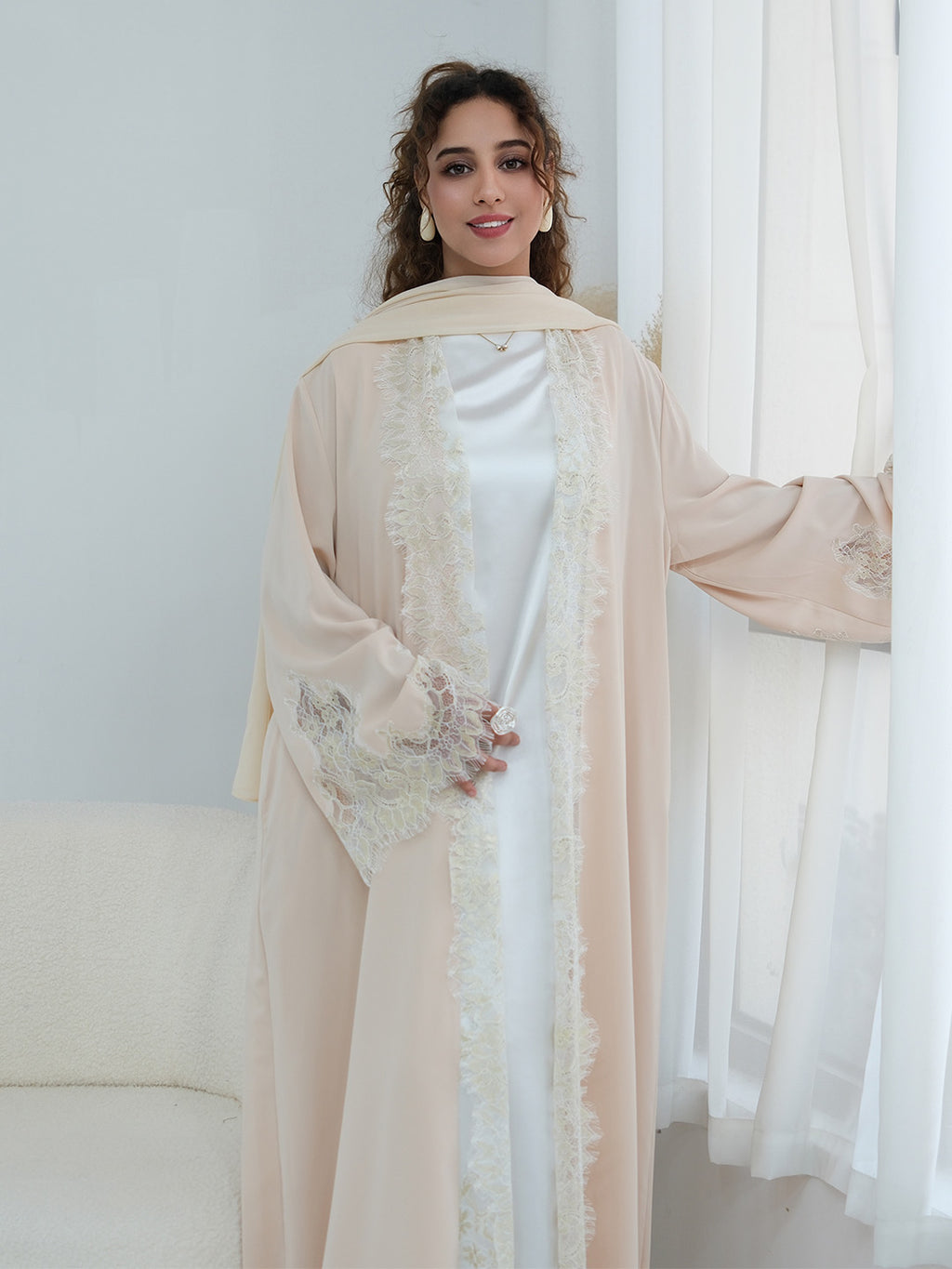 dubai-lace-trim-wide-sleeves-open-front-abaya-nida-champage-cream-noor-and-grace