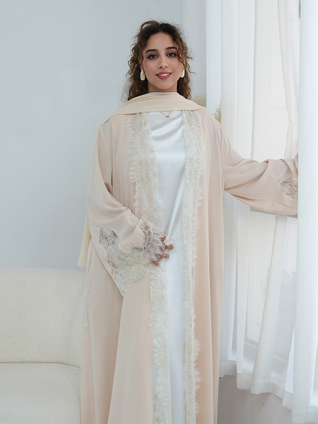 dubai-lace-trim-wide-sleeves-open-front-abaya-nida-champage-cream-noor-and-grace