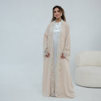 Dubai Lace Trim Wide Sleeves Open Front Abaya