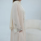 Dubai Lace Trim Wide Sleeves Open Front Abaya