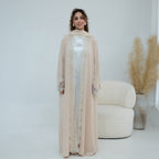 Dubai Lace Trim Wide Sleeves Open Front Abaya
