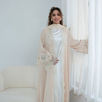 Dubai Lace Trim Wide Sleeves Open Front Abaya