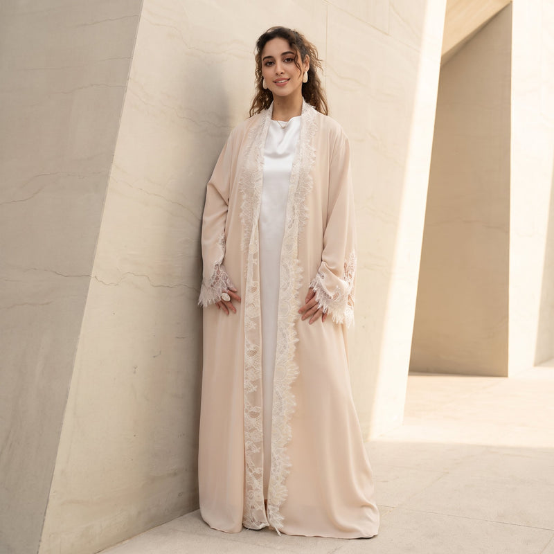 dubai-lace-trim-wide-sleeves-open-front-abaya-nida-champane-cream-noor-and-grace