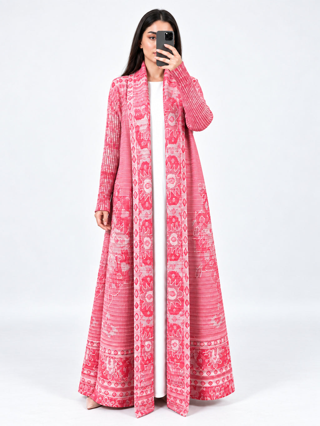 geometric-rose-pleated-kimono-abaya-pink-noor-and-grace