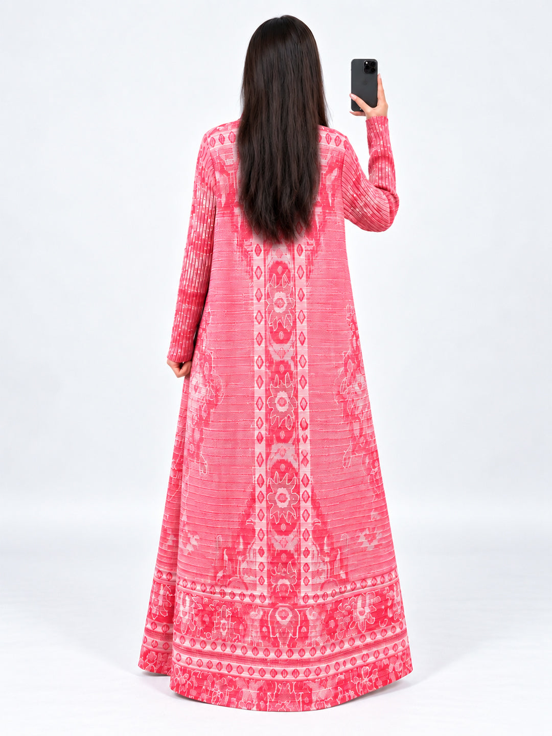 geometric-rose-pleated-kimono-abaya-pink-noor-and-grace