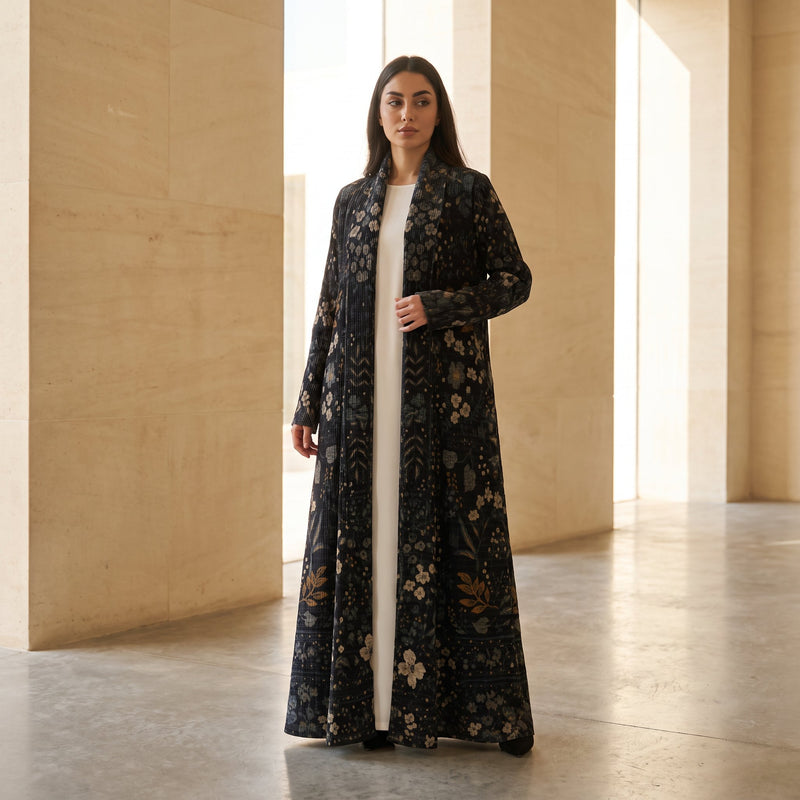 haya-pleated-earth-abaya-stretchable-noor-and-grace