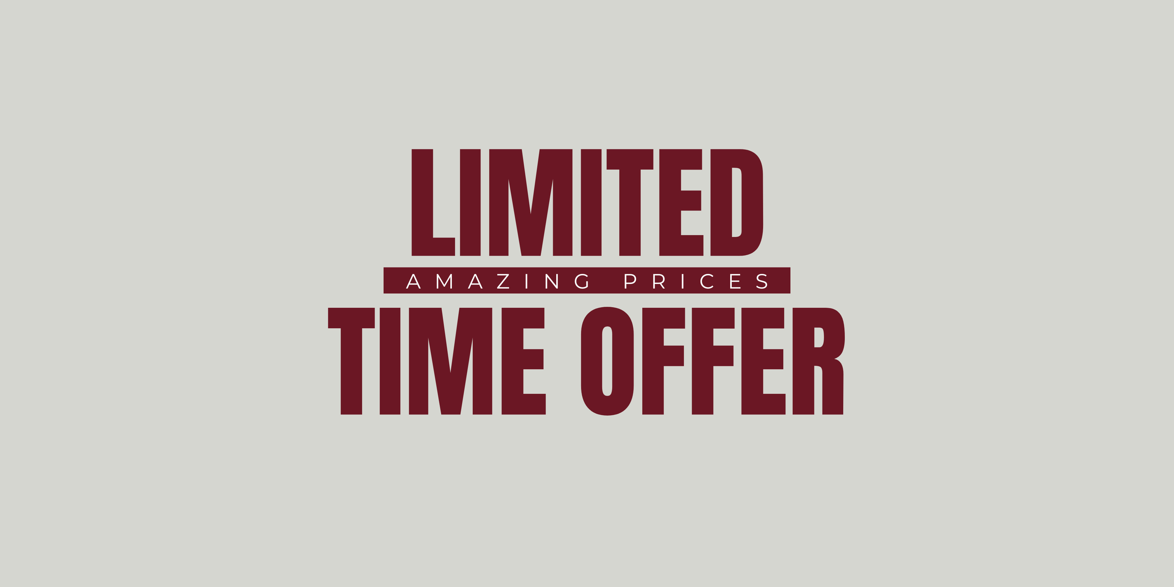 Promotional graphic with the text 'LIMITED TIME OFFER' and 'AMAZING PRICES' in dark red on a light gray background.