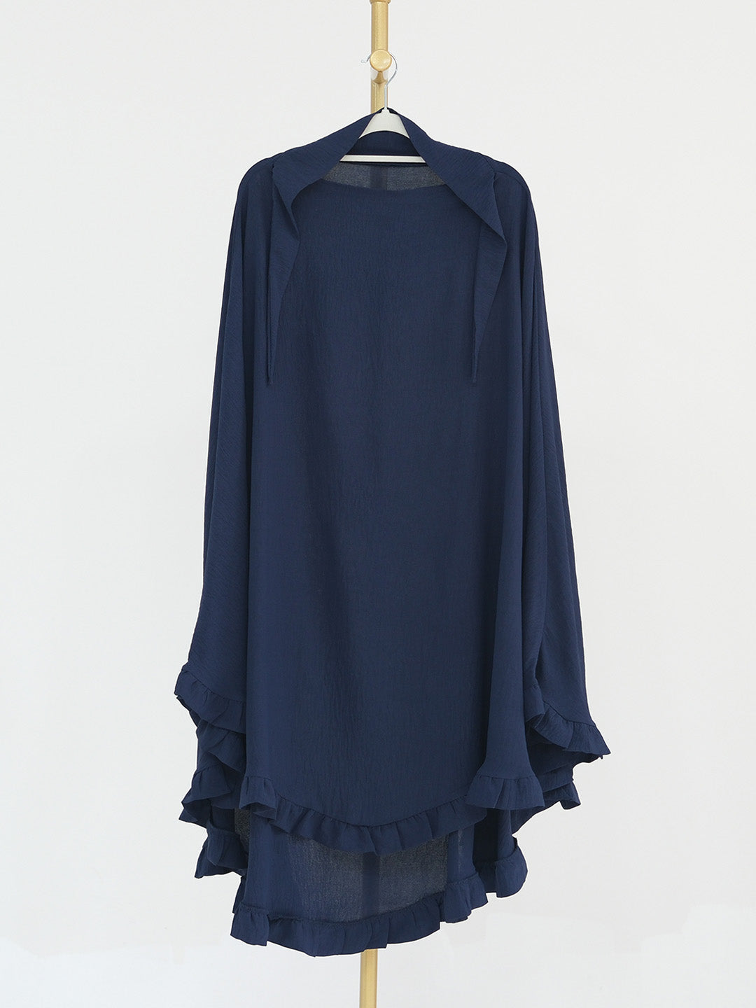 Navy Blue Wrinkle Crepe Ruffle Khimar