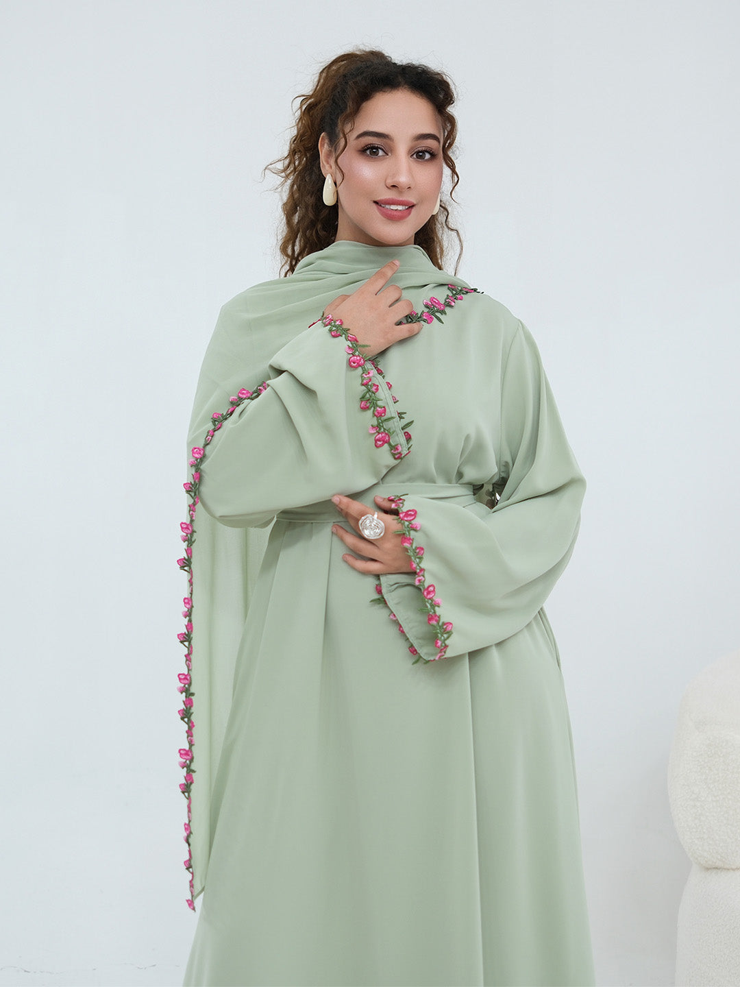 nida-flower-lace-abaya-set-green-noor-and-grace