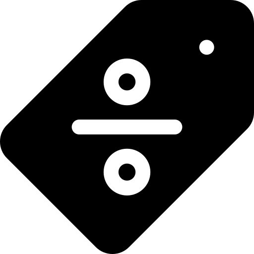 A black price tag icon with white price and percentage symbols on a light gray background.