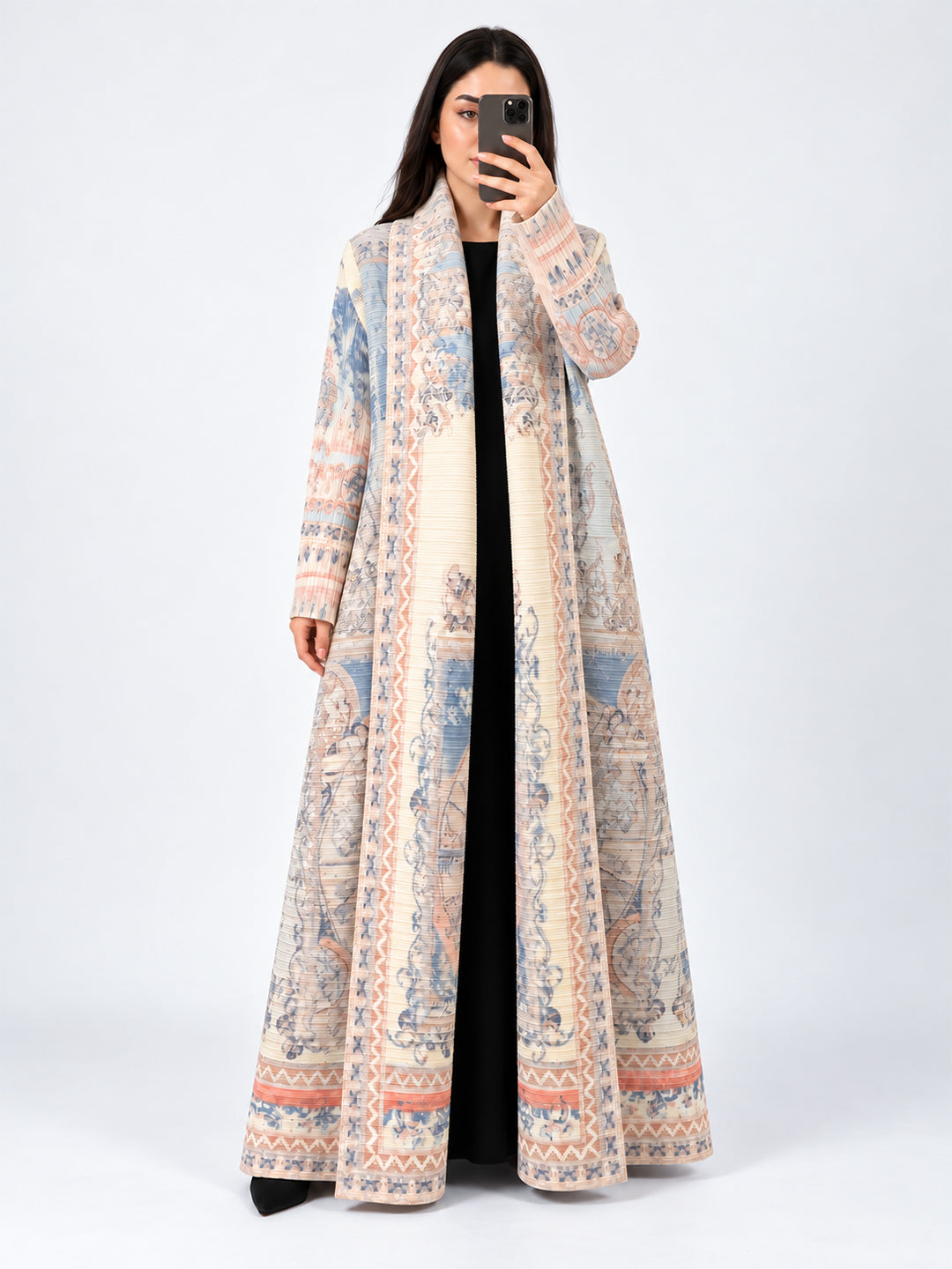 pastel-vintage-printed-textured-pleated-open-abaya-noor-and-grace