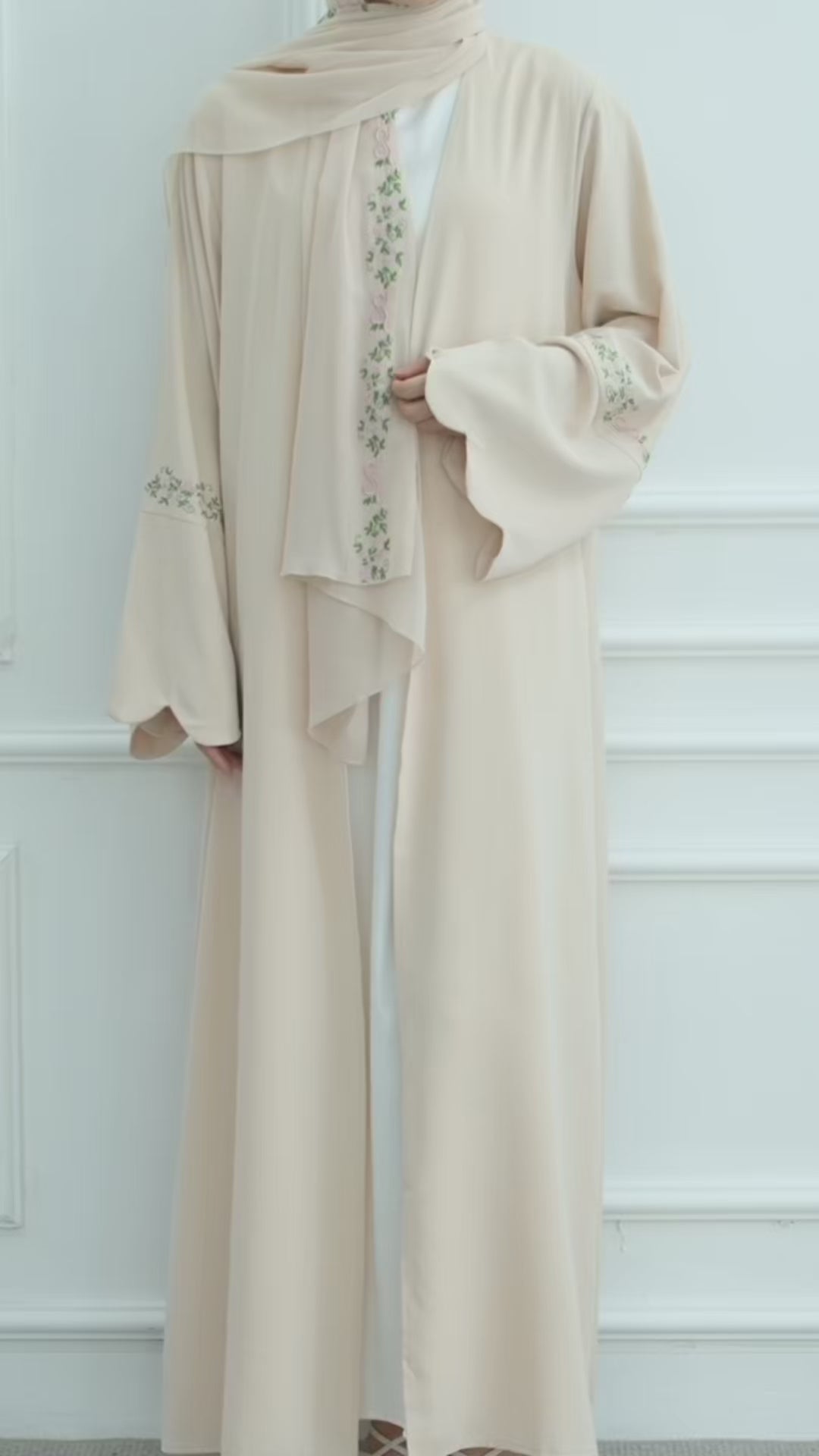 Layali Floral Embroidered Nida Abaya - Perfect for Eid and ramadan, Noor & Grace