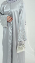 Al Zahra Satin Beaded Shimmery Abaya - Noor & Grace