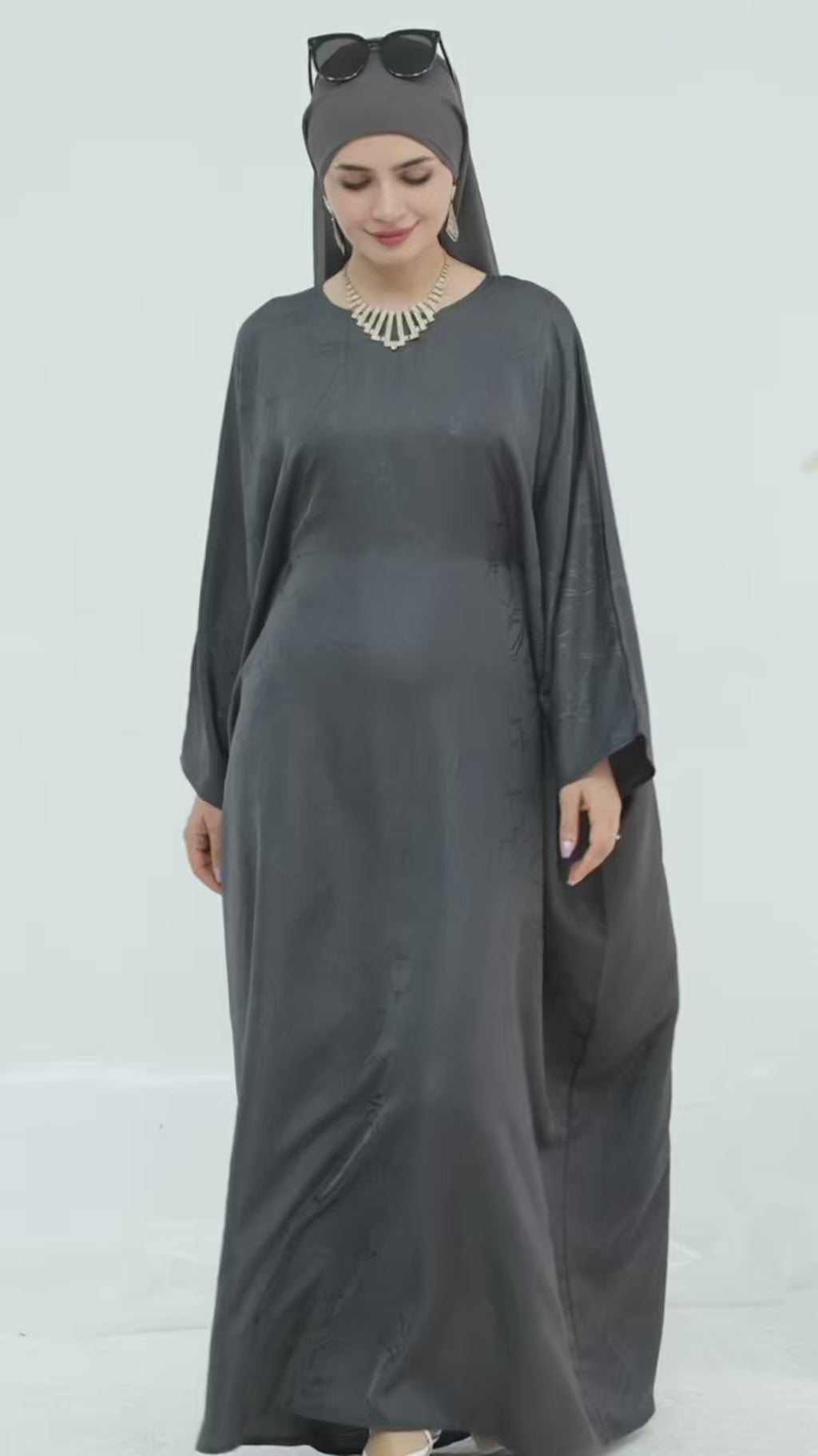 Midnight Butterfly Satin Abaya