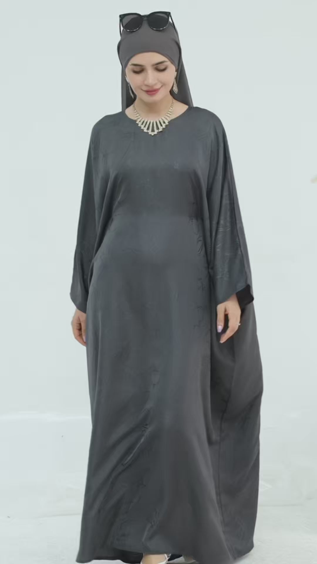 Midnight Butterfly Satin Abaya