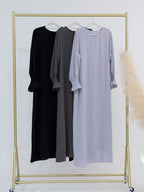 modest-elastic-sleeve-abaya-wrinkle-crepe-black-army-green-red-gray-noor-and-grace