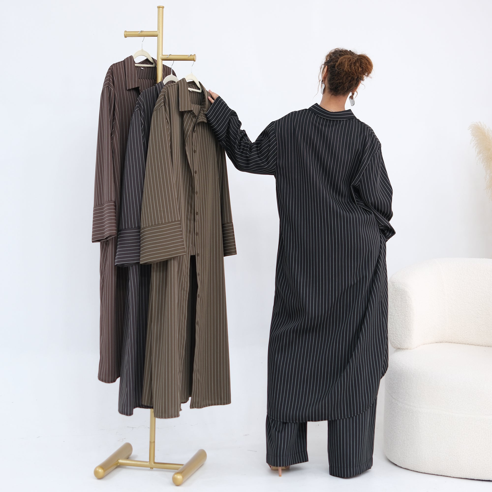Striped Co-Ord Set – Lapel Buttoned Top & Wide-Leg Pants