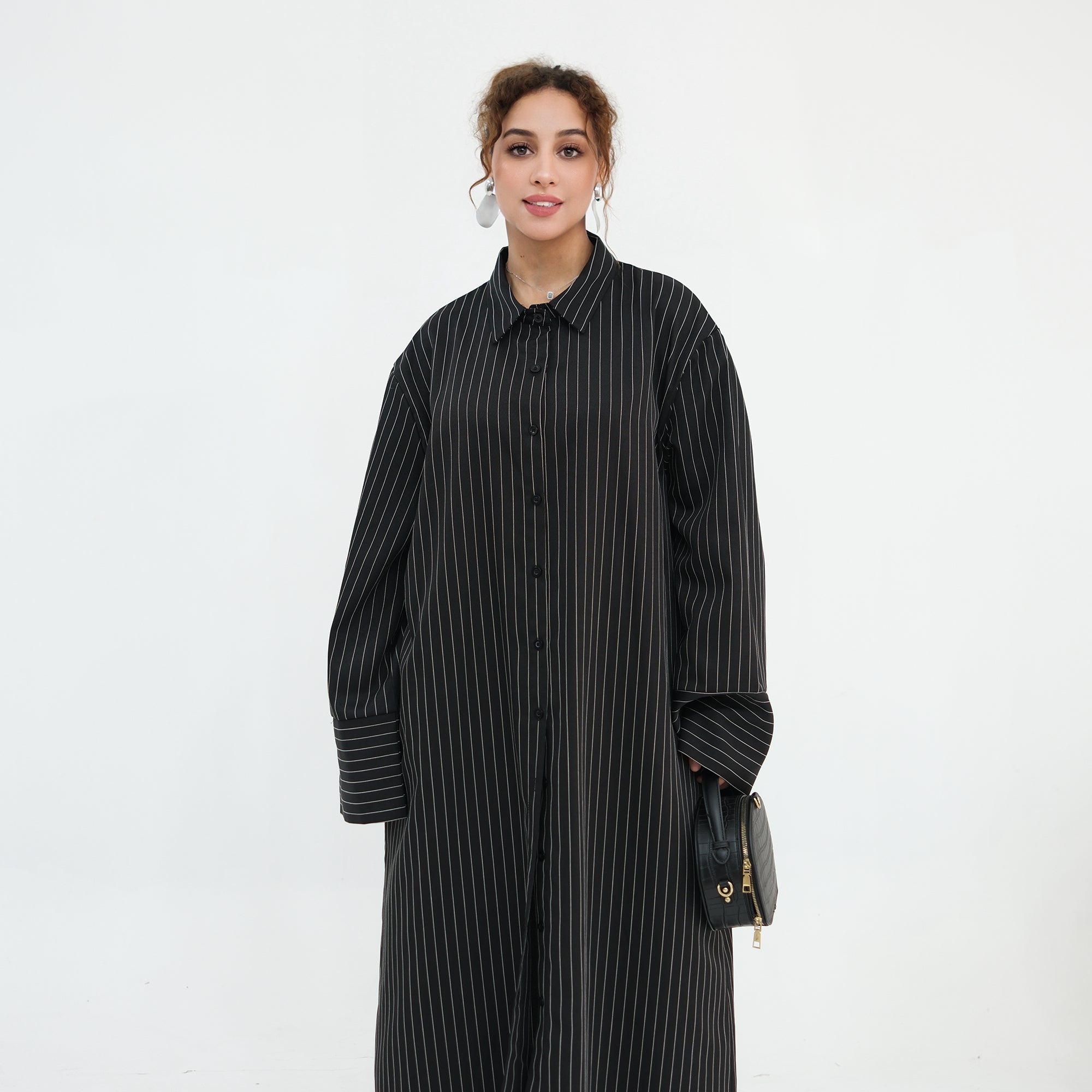 Striped Co-Ord Set – Lapel Buttoned Top & Wide-Leg Pants
