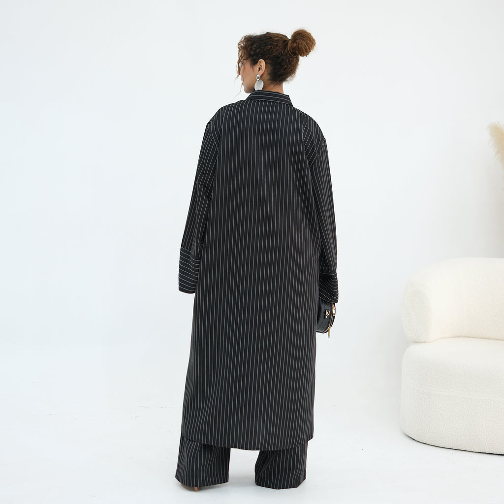 Striped Co-Ord Set – Lapel Buttoned Top & Wide-Leg Pants