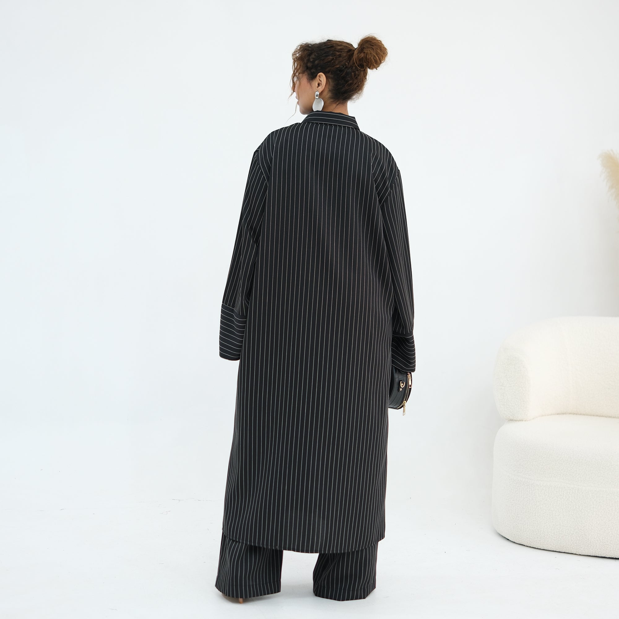 Striped Co-Ord Set – Lapel Buttoned Top & Wide-Leg Pants
